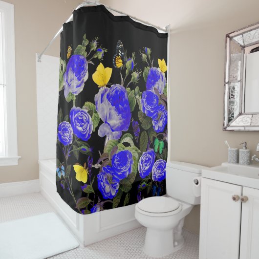BLAUE ROSE UND GELBE SCHALTFLÄDEN DUSCHVORHANG (Beispiel)