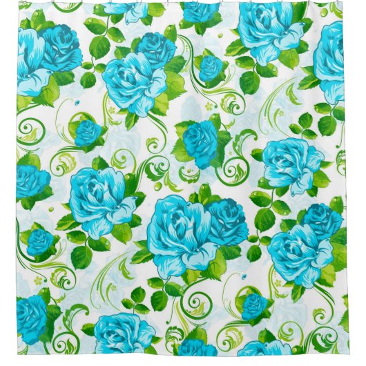 Blaue Rose und grüne Blätter Duschvorhang (Vorderseite)