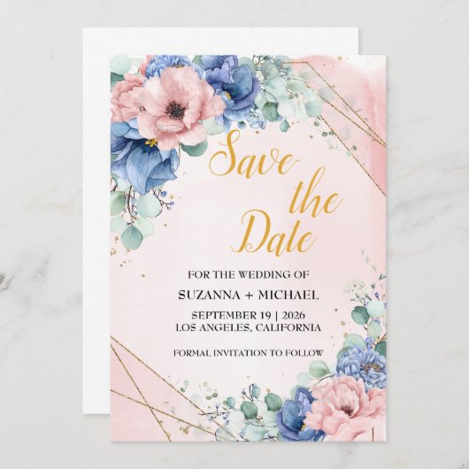 Blaue Rose und Hochzeit im Grünen Save The Date (Vorne/Hinten)