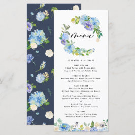 Blaue Rose und Hydrangea-Blumenzeremonie Menükarte