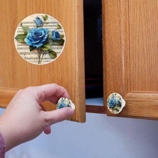 Blaue Rose und Noten Keramikknauf