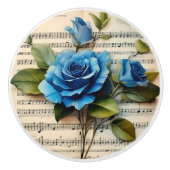 Blaue Rose und Noten Keramikknauf (Vorderseite)