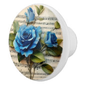 Blaue Rose und Noten Keramikknauf (Rechts)