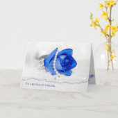 Blaue Rose und Perlen auf Weiß Karte (Gelbe Blume)