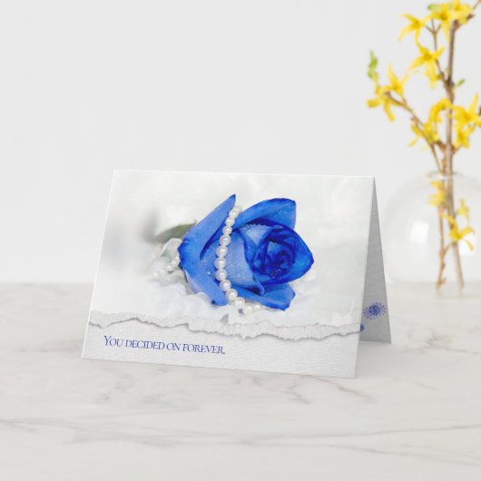 Blaue Rose und Perlen auf Weiß Karte (Gelbe Blume)