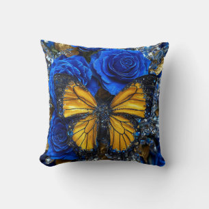 Blaue Rose und Schmetterling Kissen