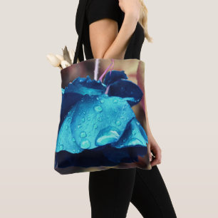 Blaue Rose verweilende Regentropfen Blumenkunst Tasche