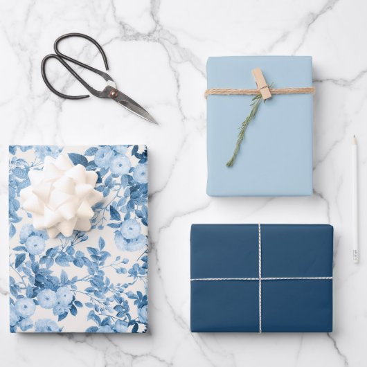 Blaue Rose Vintag Botanischer Garten Geschenkpapier Set (Vorderseite)
