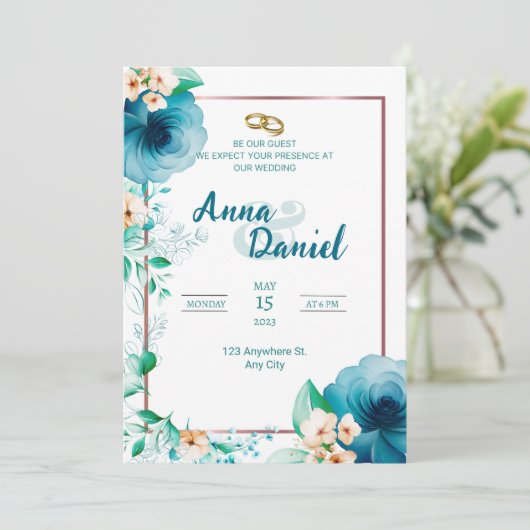 Blaue Rose Wasserfarbe Einladung (Stehend Vorderseite)