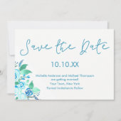 Blaue Rose Wasserfarbe Save the Date Einladung (Vorderseite)