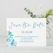 Blaue Rose Wasserfarbe Save the Date Einladung (Stehend Vorderseite)