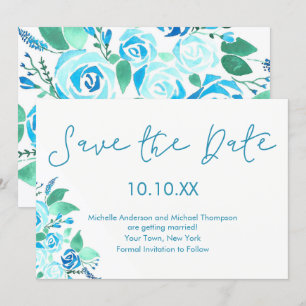 Blaue Rose Wasserfarbe Save the Date Einladung