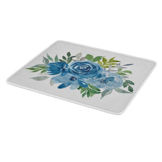 Blaue Rose Wasserfarbe Schneidebrett (Ecke)