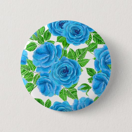 Blaue Rose Wasserfarbenmuster Button (Vorderseite)