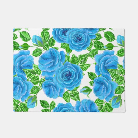 Blaue Rose Wasserfarbenmuster Fußmatte (Vorderseite)