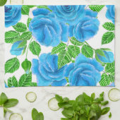 Blaue Rose Wasserfarbenmuster Handtuch (Gefaltet)