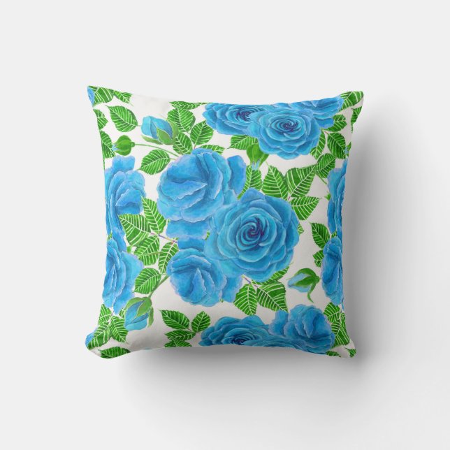 Blaue Rose Wasserfarbenmuster Kissen (Vorderseite)