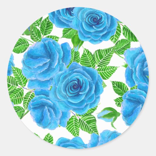 Blaue Rose Wasserfarbenmuster Runder Aufkleber (Vorderseite)