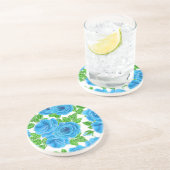 Blaue Rose Wasserfarbenmuster Sandstein Untersetzer (Seite)