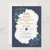 Blaue Rose Weiß und Gold Elegantes Quinceanera Einladung (Vorderseite)