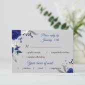 Blaue Rose, weiße Blume, graue Rsvp-Karte RSVP Karte (Stehend Vorderseite)