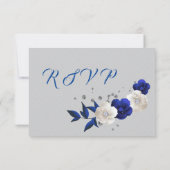 Blaue Rose, weiße Blume, graue Rsvp-Karte RSVP Karte (Rückseite)