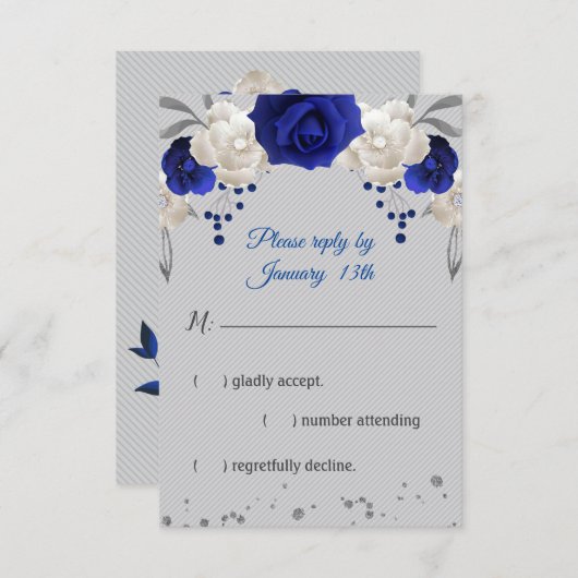 Blaue Rose, weiße Blume, graue Rsvp-Karte RSVP Karte (Vorne/Hinten)