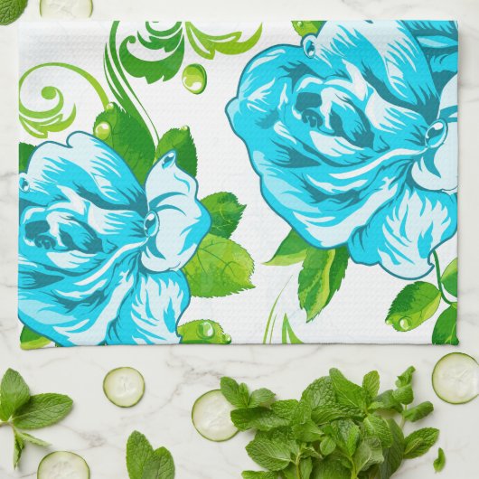 Blaue Rose Weißer Hintergrund Geschirrtuch (Gefaltet)