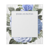 Blaue Rose Weißer rustikaler Holzname Notizblock (Vorderseite)