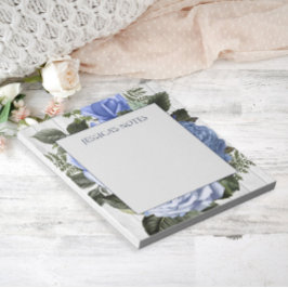 Blaue Rose Weißer rustikaler Holzname Notizblock