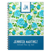 Blaue Rose Weißes Hintergrundmonogramm Notizblock (Vorderseite)