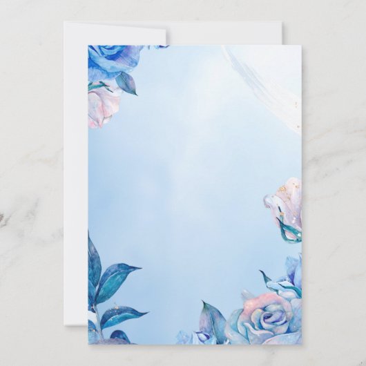 Blaue Rose zeichnend Hochzeitkarte Einladung (Rückseite)