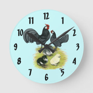 Blaue Rosecomb-Familie Runde Wanduhr