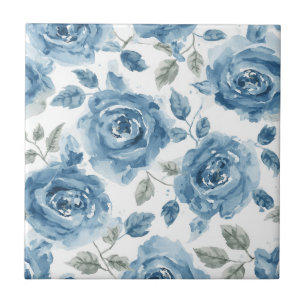Blaue Rosen Aquarell Botanische Blüten Floral Fliese