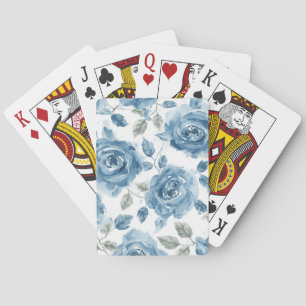 Blaue Rosen Aquarell Botanische Blüten Floral Spielkarten