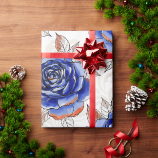Blaue Rosen-Aquarell-Muster-Wrap-Papier Geschenkpapier