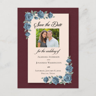 Blaue Rosen-Aquarell-Save-the-Date-Postkarte Ankündigungspostkarte