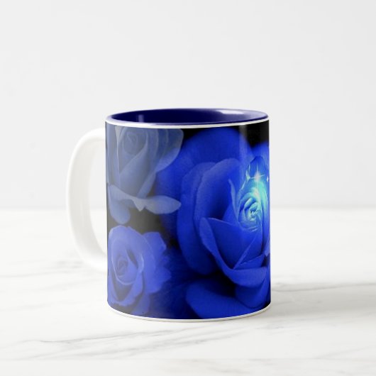 Blaue Rosen-Blumenmuster-Tasse Zweifarbige Tasse (Vorderseite Links)