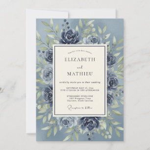 Blaue Rosen Botanische Romantische Hochzeit Einladung