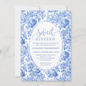 Blaue Rosen Chic Digitale Sweet 16 Einladung (Vorderseite)