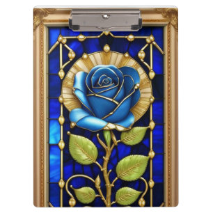 Blaue Rosen-Dekoration in Buntglas Klemmbrett