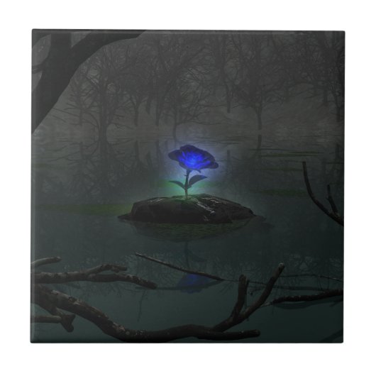 Blaue Rosen-dekorative Fliese (Vorderseite)