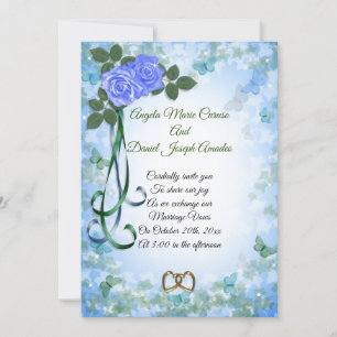 Blaue Rosen elegante Frühlings-Hochzeitseinladung Einladung