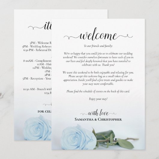 Blaue Rosen-Fancy-Hochzeits-Empfang & Zeitplan Programm (Vorne/Hinten)