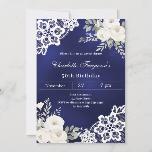 Blaue Rosen feiern Geburtstag Einladung (Vorderseite)