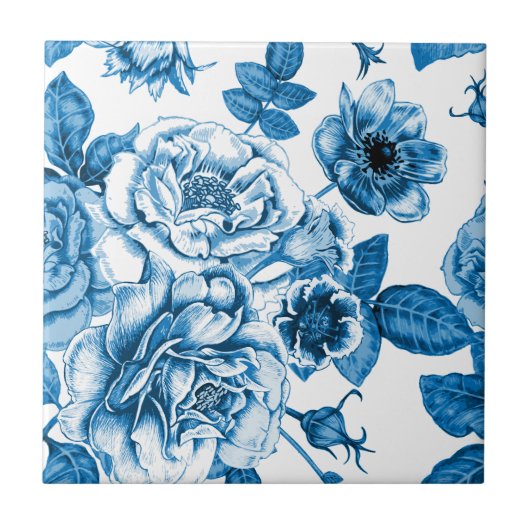 Blaue Rosen Fliese (Vorderseite)