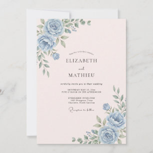 Blaue Rosen Florale Hochzeit Einladung