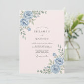 Blaue Rosen Florale Hochzeit Einladung (Stehend Vorderseite)
