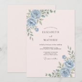 Blaue Rosen Florale Hochzeit Einladung (Vorne/Hinten)