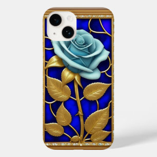 Blaue Rosen-Gestaltung in Buntglas Case-Mate iPhone 14 Hülle